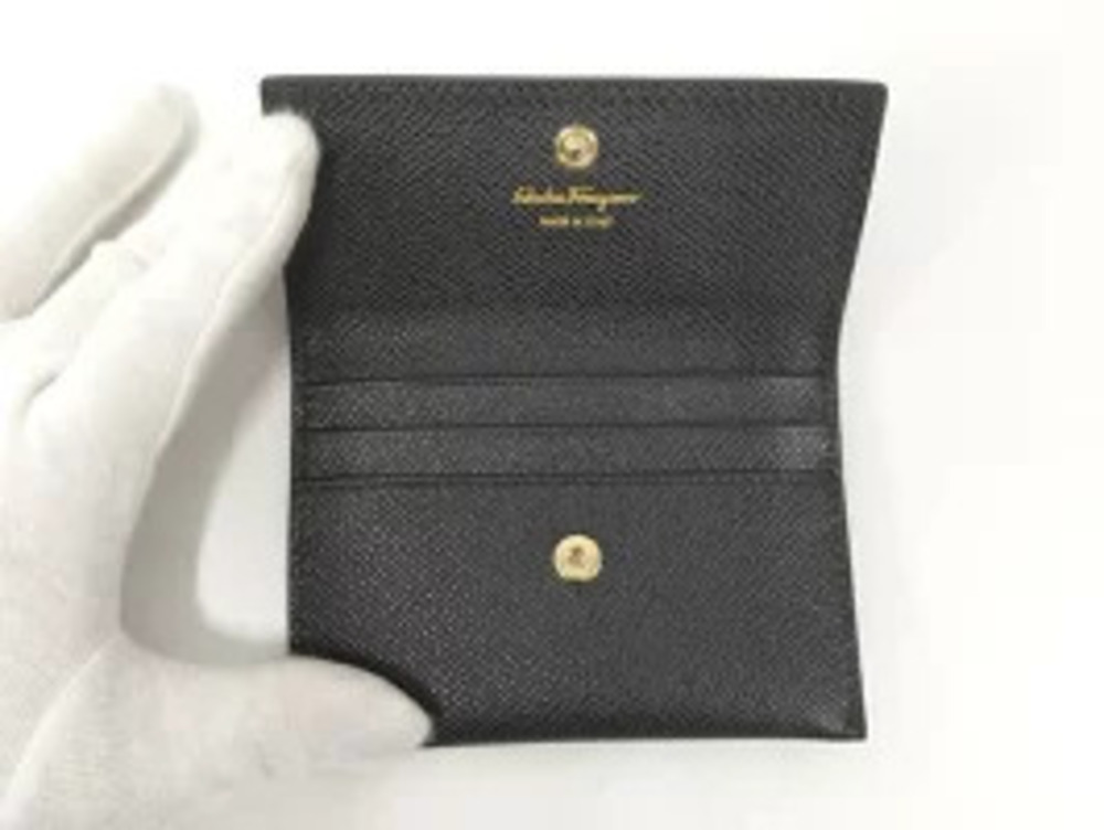 Salvatore Ferragamo Case Vara Wallet Leather Black Card Black